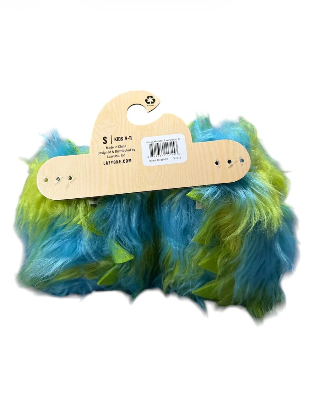 Lazy One Fuzzy Monster Claw Slippers in Lime Green & Aqua